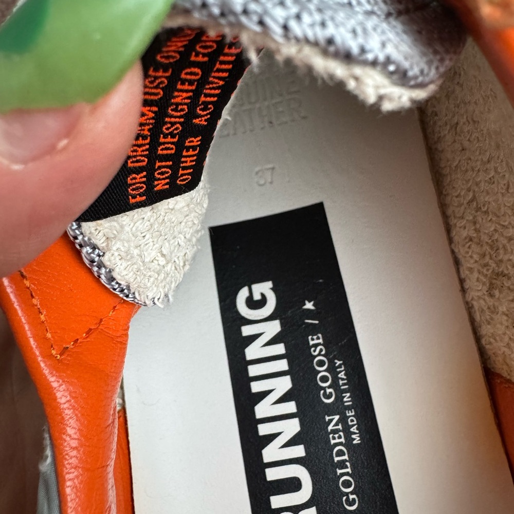 GOLDEN GOOSE Cloud Blue Suede and Orange Running Sole Women's Sneakers - Picture 6 of 11